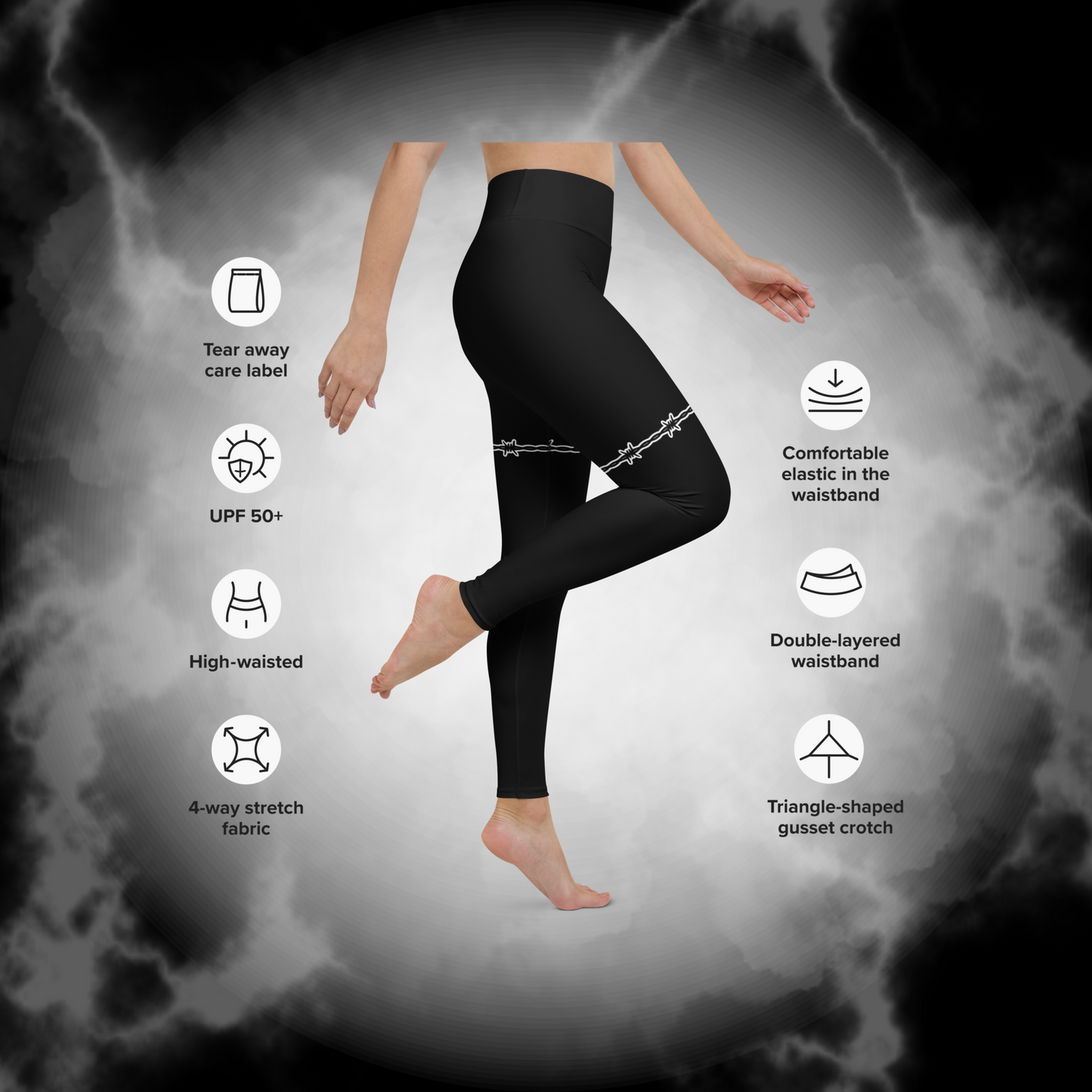 Barbed Wire Black Leggings – Alternative Fitness Wear, Gothic Workout Leggings