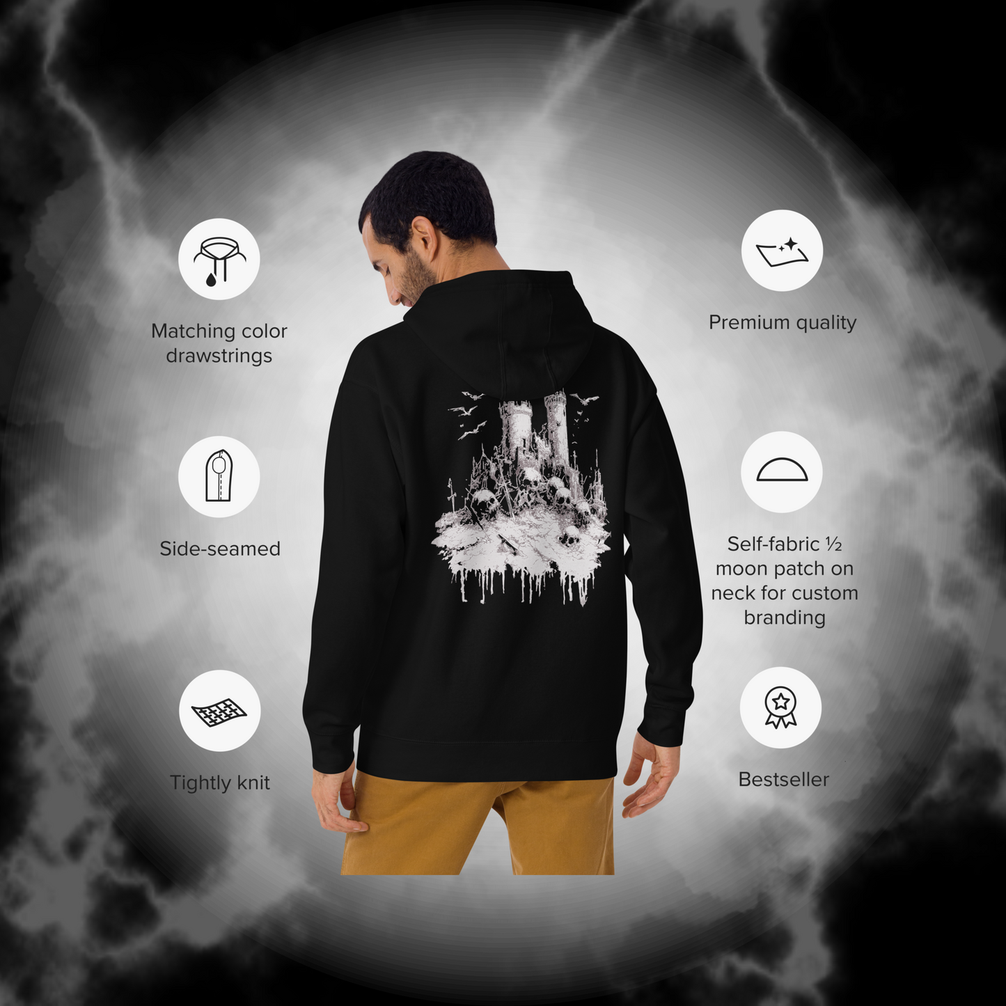 Medieval Skull Battle Hoodie – Gothic Gym Hoodie, Alternative Workout Pullover, Dark Aesthetic Sweatshirt by Wicked Dark