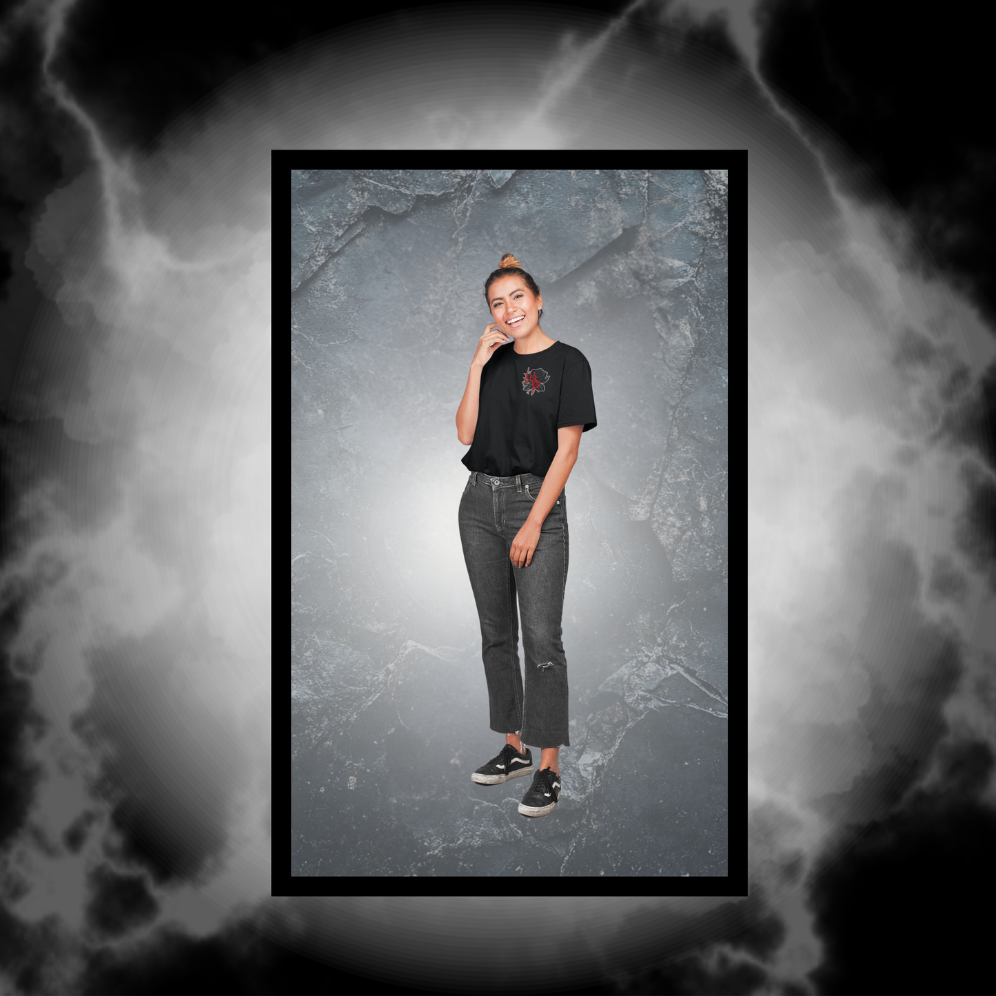 Blackthorn Oversized Tee – Gothic Black Rose T-Shirt, Dark Aesthetic Streetwear by Wicked Dark