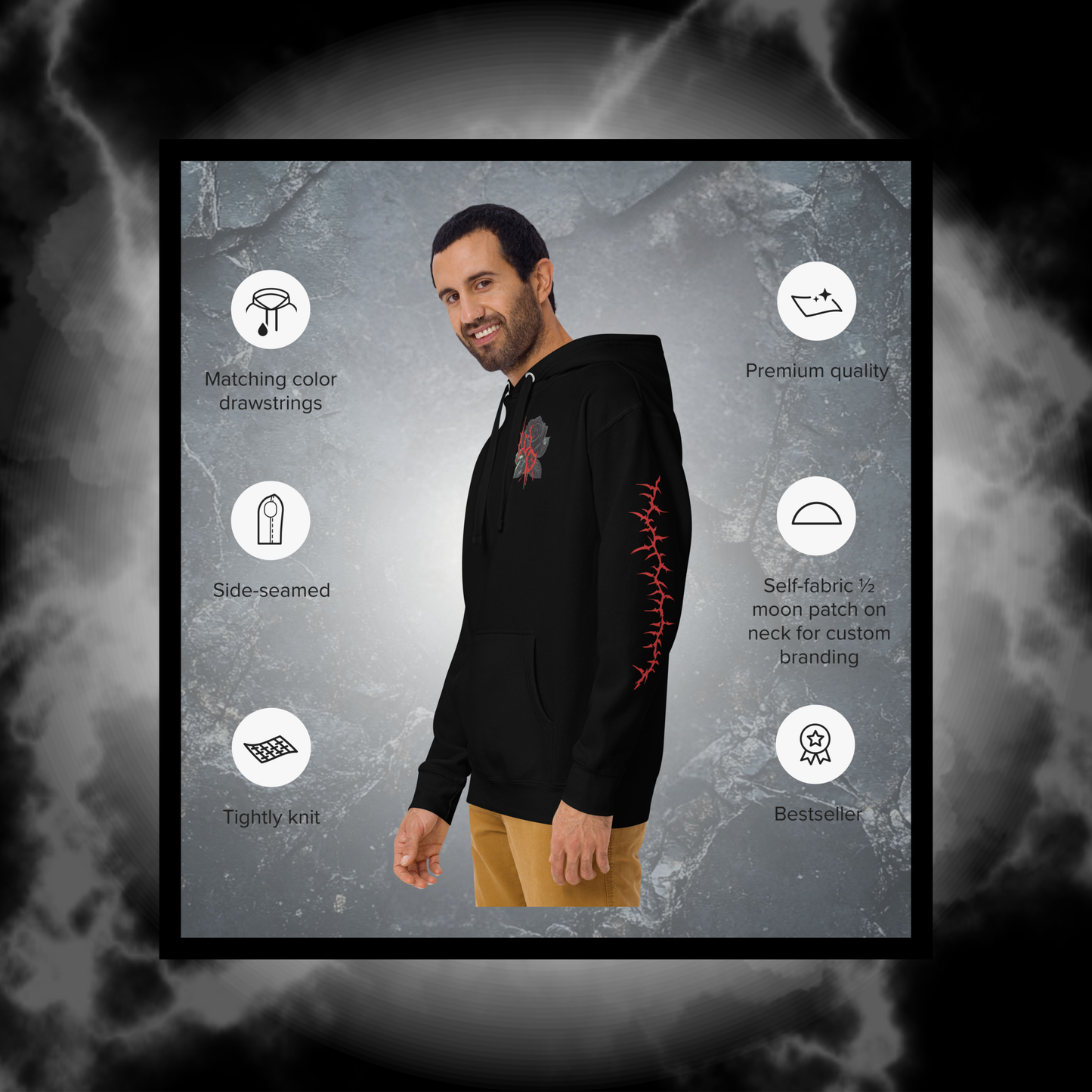 Blackthorn Gothic Rose Hoodie – Dark Floral Streetwear, Alternative Fashion by Wicked Dark