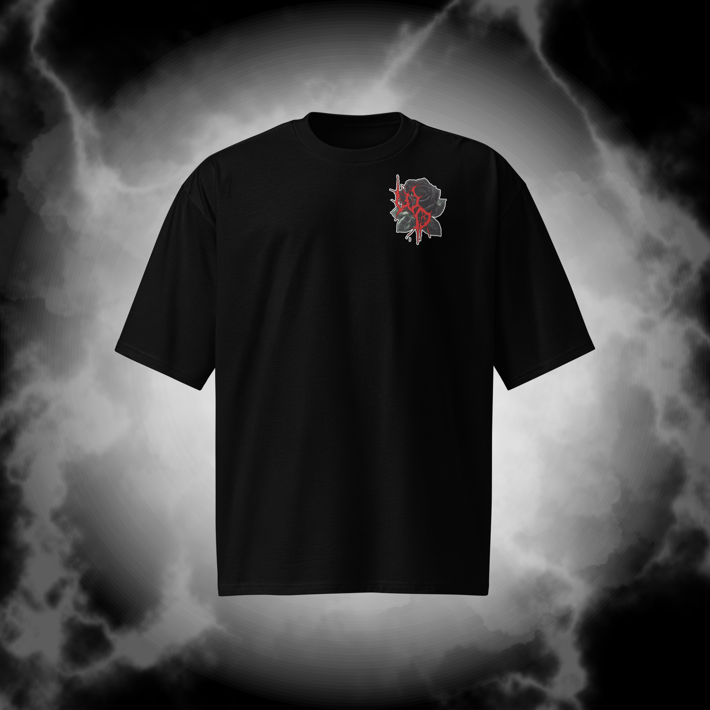 Blackthorn Oversized Tee – Gothic Black Rose T-Shirt, Dark Aesthetic Streetwear by Wicked Dark